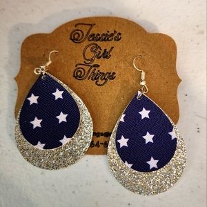 Silver glitter and blue stars earrings